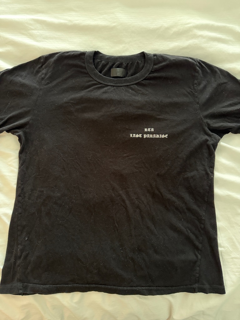 Rta Black Short Sleeve Tee With White Chest Text With Palm Trees On Back Xl